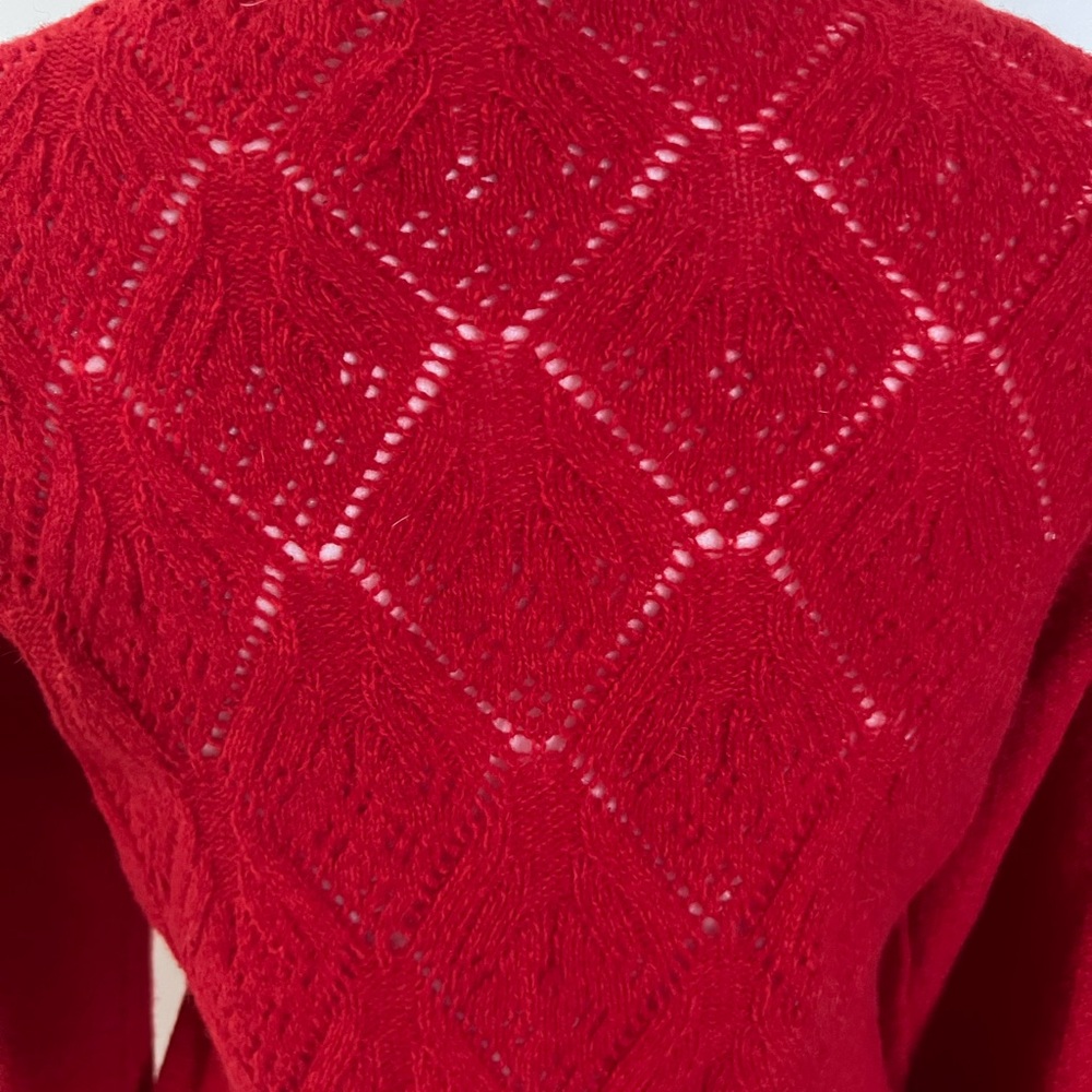 EUC Anthropologie Sleeping on Snow Red Flower Cardigan Medium - Picture 8 of 11